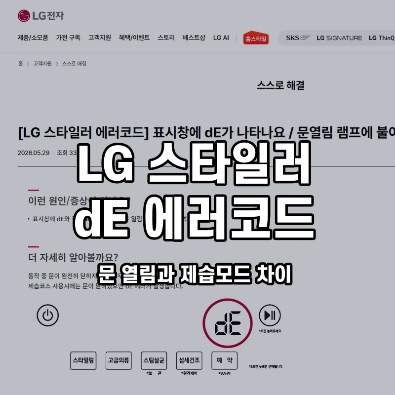 LG 스타일러 dE 문 열림과 제습모드 차이 설명용 대표이미지